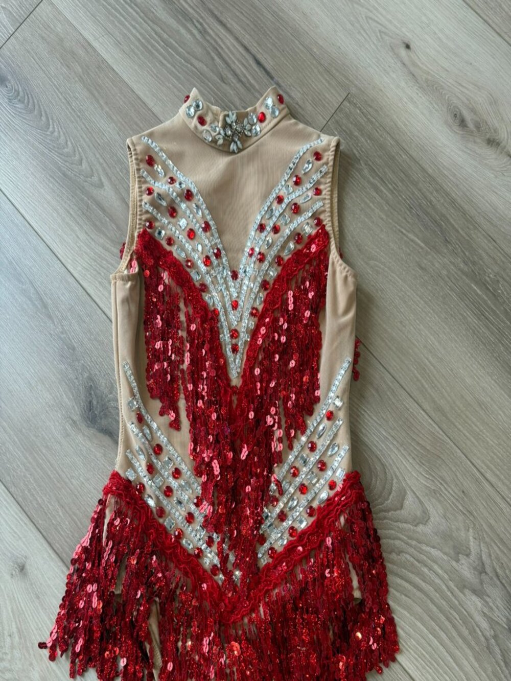 Glamour Red and Nude Sequin Fringe Dance costume